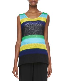 Contrast Colored Striped Knit Tank, Womens   Caroline Rose   Multi/Black (1X