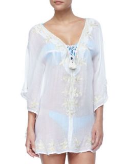 Womens Marie Embroidered Tunic Coverup   Luxe by Lisa Vogel   White (LARGE)