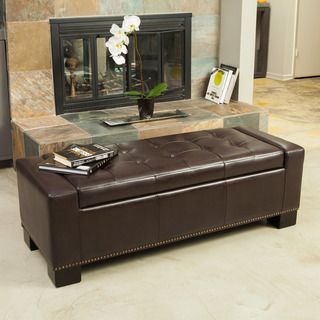 Christopher Knight Home Explorer Leather Storage Ottoman With Studs
