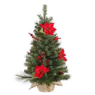 Vickerman 36 x 22 Red Berries Decorated Poinsettia/Mixed Tree With 102 Tips, Green