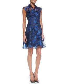 Womens Cap Sleeve Button Front Lace Overlay Cocktail Dress   Kay Unger New