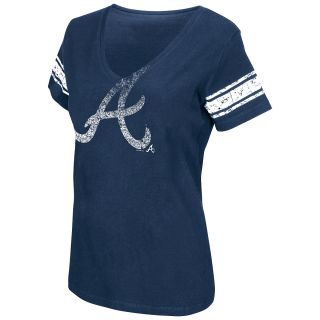 G III Womens Atlanta Braves Football Logo V Neck Short Sleeve T Shirt   Size