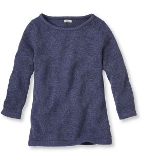 Marled Cotton Sweater, Three Quarter Sleeve Boatneck