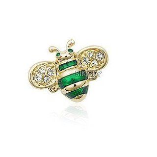 Austrian white crystal with Swarovski Elements 18k gold plated green animal bumble bee brooches pin jewelry: Jewelry