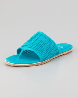 Perforated Leather Thong Sandal, Turquoise   Eileen Fisher   Lagoon (turq) (35.