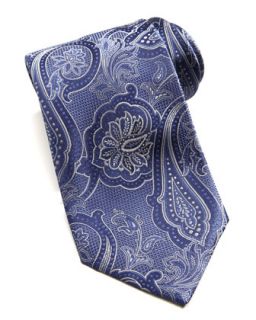 Mens Etched Tonal Paisley Silk Tie, Blue   Brioni   Blue