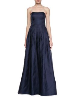 Womens Strapless Pleated Skirt Gown, Navy   Kay Unger New York   Navy (14)