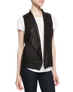 Womens Soft Leather Open Front Vest, Black   Cusp by    Black (XS)