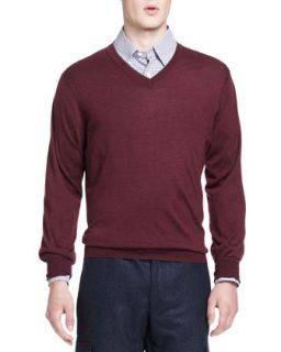 Mens Wool/Cashmere V Neck Sweater, Syrah   Brunello Cucinelli   Syrah (M/50)