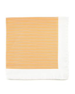 Mens Mini Striped Silk Pocket Square, Orange   Kiton   Orange