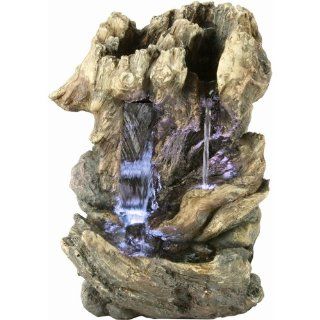Yosemite Home Decor CW09156 Double Cascade Tree Stump Waterfall Fountain with LED Accent Lighting : Tabletop Garden Fountains : Patio, Lawn & Garden