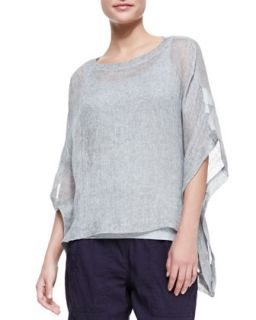 Woven Short Sleeve Poncho Top, Womens   Eileen Fisher   Pewter (3X (22/24))
