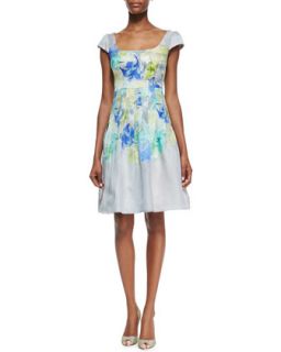 Womens Cap Sleeve Floral Print Cocktail Dress   Kay Unger New York   Green