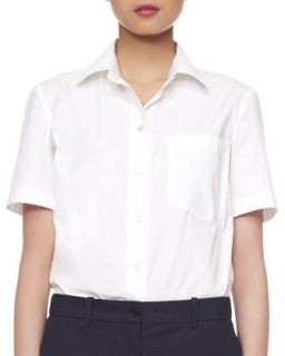 Womens Poplin Cotton Short Sleeve Blouse   Michael Kors   White (2)