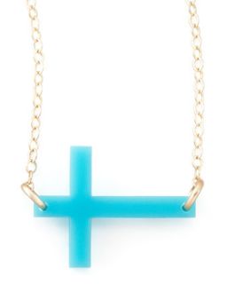 Acrylic Integrated Cross Necklace   Moon and Lola   Turquoise