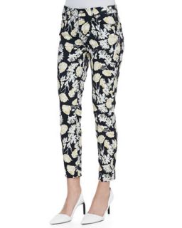 Womens Cropped Skinny Jeans with Floral Print   7 For All Mankind   Blk floral