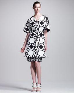 Womens Geometric Chain Print Tie Waist Coat   Aquilano.Rimondi   Black/White