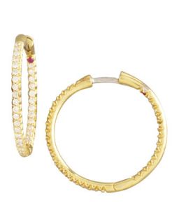 Pave Diamond Hoop Earrings   Roberto Coin   Gold