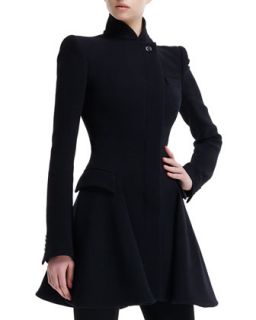 Womens Kate High Collar Flared Coat   Alexander McQueen   Black (40/6)