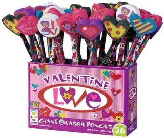 Raymond Geddes, 66882, Valentine Love Pencil with Giant Eraser, assorted colors, 36 per display : Pencil Top Erasers : Office Products