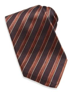 Mens Rope Stripe Woven Tie, Brown   Kiton   Brown