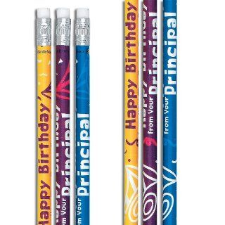 Happy Birthday from Principal Pencils   12 per pack : Wood Lead Pencils : Office Products