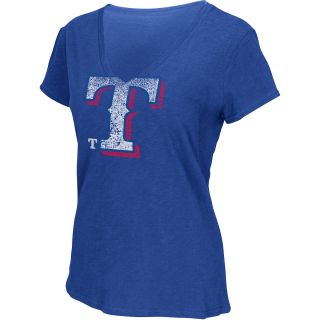 G III Womens Texas Rangers Logo Slub V Neck Short Sleeve T Shirt   Size: