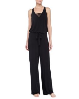 Womens Camelia Lace Inset Jersey Jumpsuit   La Perla   Black (LARGE)