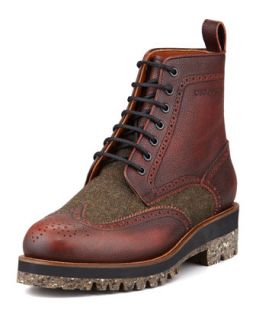 Mens Leather & Tweed Wing Tip Boot, Brown   Dsquared2   Brown (41.5/9.5D)