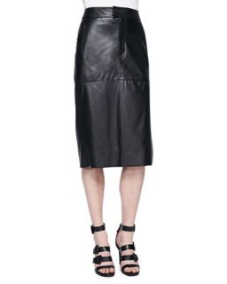 Womens Stilt Paneled Leather Midi Skirt   Helmut Lang   Black/Black (6)