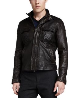 Mens Leather Moto Jacket, Dark Brown   Vince   Dark brown (LARGE/42)