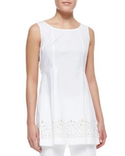 Womens Zaharia Long A Line Top with Cutouts   Lafayette 148 New York   White