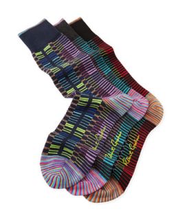 Mens Campe Multi Stripe Socks, 3 Pairs   Robert Graham   Multi colors