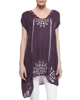 Womens Biz Embroidered Short Sleeve Tunic   Johnny Was Collection   Grey onyx