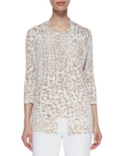 Womens Open Front Animal Print Cardigan   Camel (X LARGE 16)