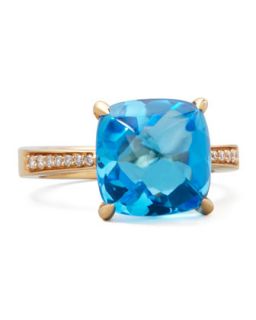 Rose Jelly Bean Blue Topaz Cushion & Diamond Ring, 0.10 TCW   Frederic Sage  