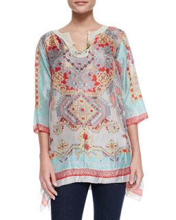 Womens Alamo Printed Silk Georgette Tunic   Johnny Was Collection   Multi