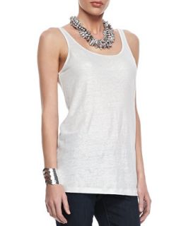 Womens Organic Linen Jersey Shimmer Tank, Silver   Eileen Fisher   Silver (X 