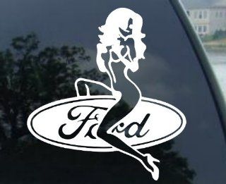 Ford Girl   6" WHITE   Decal Sticker for FORD GT 500 40 MUSTANG SHELBY SALEEN KR FUNNY DECAL GT MUSTANG SVT COBRA MACH 1 BULLITT MUSTANG ROUSH FOCUS FLEX FUSION PROBE Expedition Excursion F250 F350 F450 Taurus F150 Mustang Ranger Escort Explorer Focus