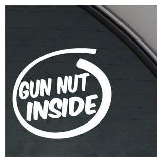 Gun Nut Inside White Sticker Decal Funny Crazy Rifles White Car Window Wall Macbook Notebook Laptop Sticker Decal: Home Improvement