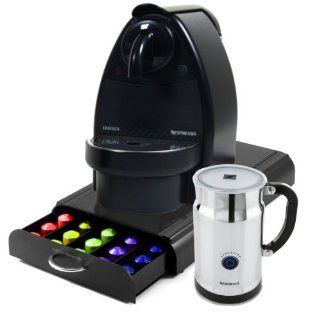 Nespresso C91 Essenza Black Manual Espresso Machine and Aeroccino Automatic Milk Frother Plus with Mind Reader Anchor 50 Capsule Storage Drawer: Kitchen & Dining