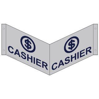 Cashier Bilingual Sign NHE 9655Tri MRNBLUonSLVR Information : Business And Store Signs : Office Products