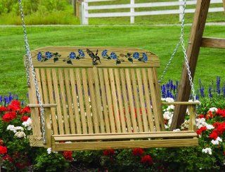 Outdoor 4 Foot Rollback Porch Swing with Painted Hummingbird and Blue Morning Glories *Treated Pine* Amish Made USA : Patio, Lawn & Garden