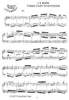 Bach J.S. 3 Part Inventions Invention No. 13 Instantly  and print sheet music J.S. Bach Books