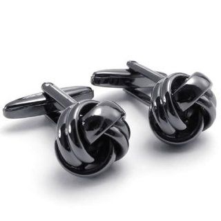 KONOV Jewelry 2pcs Classic High Quality Shirts Men's Knot Cufflinks Wedding, Color Black, 1 Pair Set: Cuff Links: Jewelry