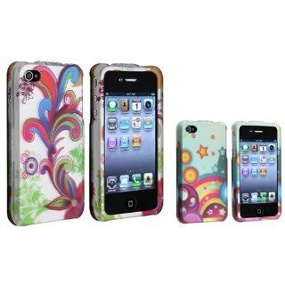 2 packs Pattern Snap on Hard Rubber Cases   White Colorful Flower, Blue Star Rainbow compatible with Apple? iPhone? 4 / 4S: Cell Phones & Accessories