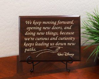Timber Creek Design Decorative Carved Wood Sign with Quote "We keep moving forward, opening new doors, and doing new things, because we're curious and curiosity keeps leading us down new paths. Walt Disney" 3D Carved 12"x9" Faux Che