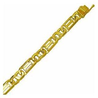 14Kt Yellow Gold Handmade Stylish Greek Key Men's Bracelet: Link Bracelets: Jewelry