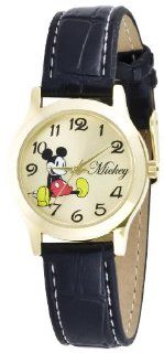 Disney Women's MCK615 Mickey Mouse Goldtone Case Black Strap Watch at  Women's Watch store.