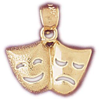 14K Yellow Gold Drama Mask, Laugh Now, Cry Later Pendant: Jewelry